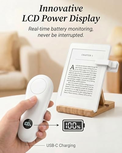 RF Remote Control Page Turner with Upgrade LCD Power Display, Wireless Reading Clicker for Kindle Paperwhite Kobo Oasis iPad, Phone Camera Remote Trigger, 36-Month Warranty (White) - Image 2