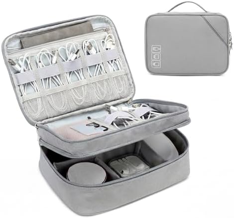 Lanola Travel Cable Organizer Bag, Electronic Accessories Case Portable Double Layer Cable Storage Bag for Cord,phone,Charger, Flash Drive,SD Card,Phone,Power Bank,Personal Items - Grey by Lanola