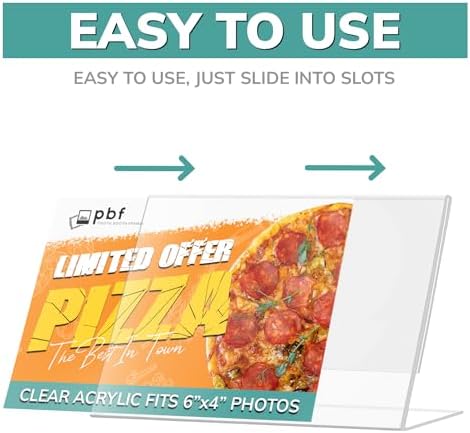 pbf 6x4 Acrylic Sign Holder | 6 x 4 Horizontal Stand Up Slanted Sign Holder | Acrylic Stands for Display | Clear Picture Frame, Menu Table Top Stand, Plastic Flyer Holder (6-Pack) - Image 3