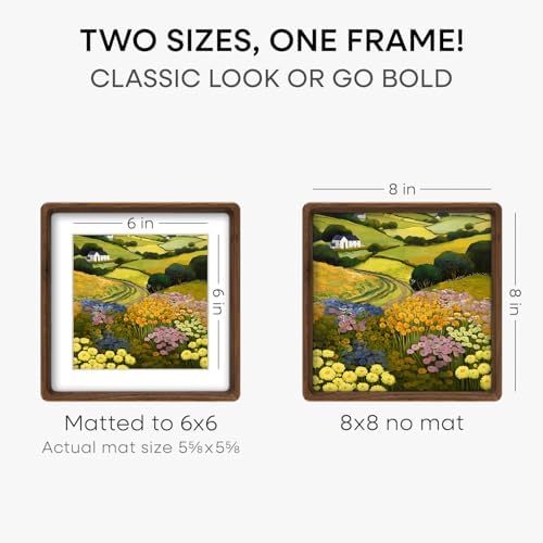 Homeforia 8x8 Mortise&Tenon Walnut Picture Frame, 6x6 Mat, Glass - Image 3