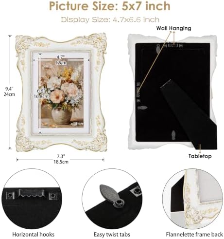White Vintage Picture Frame 5x7, Antique Wedding Photo Frame Decor - Image 4