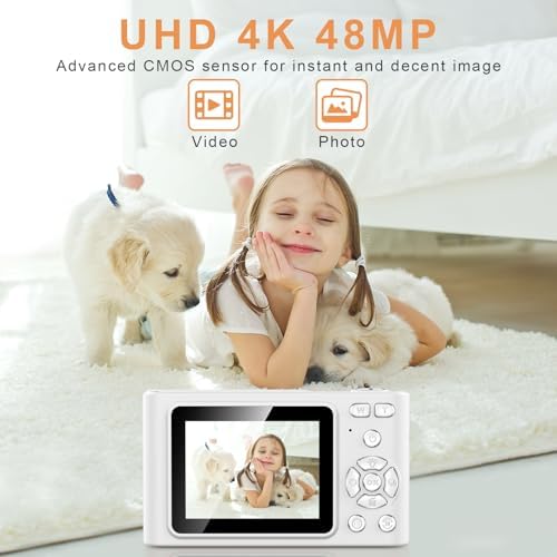 Digital Camera, Camera for Kids, UHD 4K 48MP Point and Shoot Digital Cameras with 64GB SD Card and 16X Digital Zoom Anti Shake, Compact Portable Small Gift for Boys Girls Students,White - Image 2