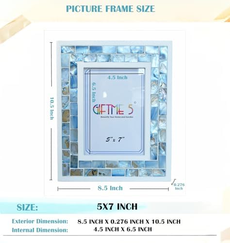 5x7 Mother of Pearl Picture Frame Beach, Blue Grey, 1pc - Image 6
