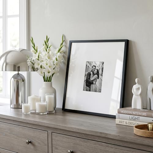 Americanflat 16x16 Picture Frame - Matted to 5x7 - Slim Molding - Black - Image 4
