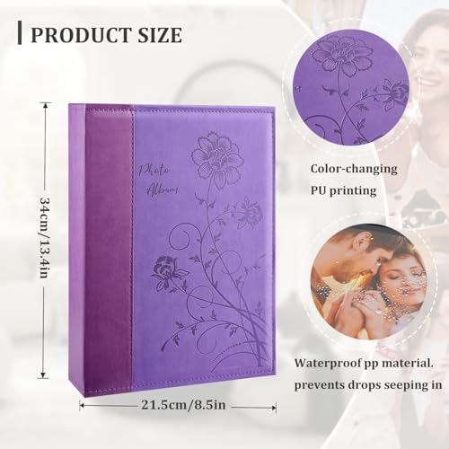Artmag Photo Album 4x6 300 Photos, Extra Large Capacity Leather Cover Wedding Family Photo Albums Holds 300 Horizontal 4x6 Photos(Purple) - Image 2