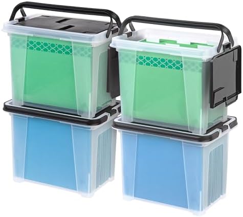 IRIS USA 4-Pack File Box Organizer with Wing Lid Letter/Legal 18 Qt, Clear by IRISUSA