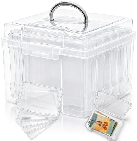 Yesland 5x7inch Photo Storage Box, 6 Inner Photo Cases Keeper with Handle, Clear Plastic Seed Organizer, Craft Storage Container for Greeting Cards Pictures Stamps Scrapbooking Office Supplies by Yesland