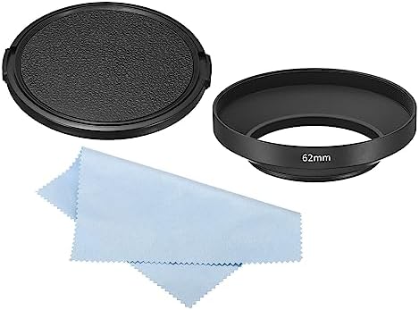 PATIKIL 62mm Lens Hood, Wide Angle Matte Surface Anti-Reflective Inside Hood with Cap and Cleaning Cloth for Camera Lens, Black for Nikon, for Fujifilm, for Pentax, for Leica by PATIKIL