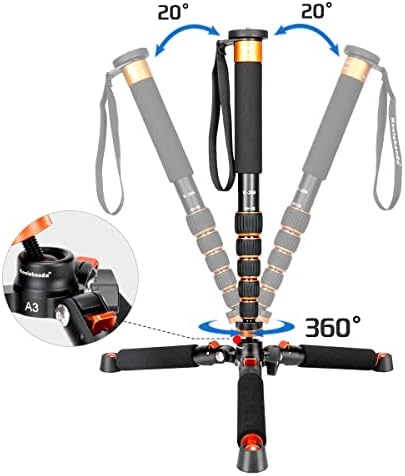 Koolehaoda 69" Aluminum Camera Monopod with Tripod Base, 6 Sections - Image 2