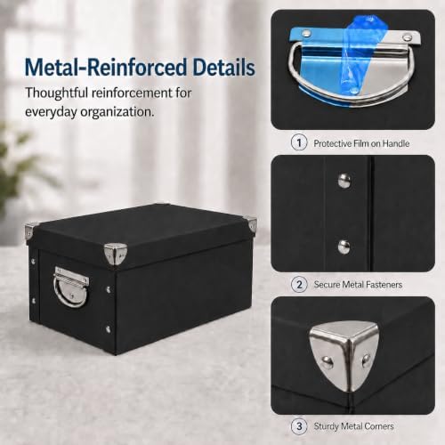 GUOZI Collapsible Storage Box, Decorative Memory Box with Lid & Metal Reinforced Corners, Cardboard File Bin with Handles, Organizer Gift Box for Keepsake Toy Photos Office Nursery Wardrobe Bookshelf - Image 3