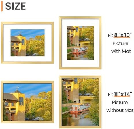 upsimples 11x14 Picture Frame Set of 5, Display Pictures 8x10 with Mat or 11x14 Without Mat, Wall Gallery Photo Frames, Gold (Pack of 3) - Image 5