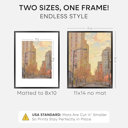 Homeforia 11x14 Black Picture Frame, High-End Metal, 8x10 Mat, Glass - Image 2