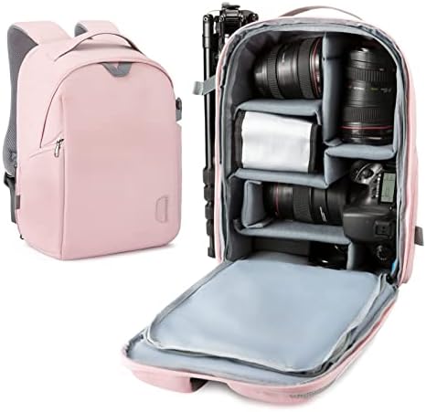 BAGSMART Camera Bag, Camera Backpack, DSLR SLR Camera Case Fits 13.3 Inch Laptop, Waterproof Photography Backpacks with Rain Cover Tripod Holder for Women Men, Pink by BAGSMART
