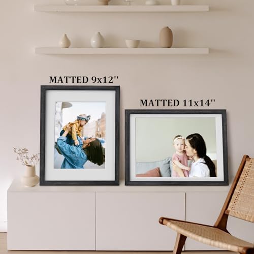 Egofine 12x16 Picture Frames Set of 4, Made of Solid Wood Covered by Plexiglass 9x12 and 11x14 with Mat or 12x16 without Mat, for Wall Mounting Photo Frame, Driftwood Black - Image 6