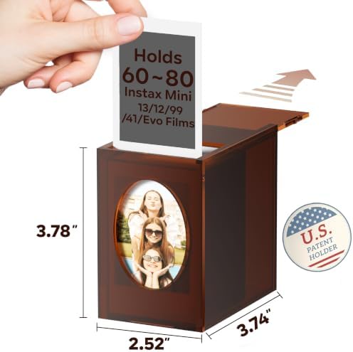 WINKINE Acrylic Instax Mini Frame & Photo Storage Box for Instax Mini 13/12/99/41/Evo Films, 2x3 Film Frame, Vintage Box with Sliding Lid, Amber, 1 Pack - Image 3