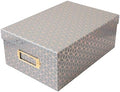 American Crafts Photo Keepsake Box with Lid, Gray Geo with Rose Gold Foil, 11x7.4x4.3, Decorative Photo Storage & Memory Box by AmericanCrafts