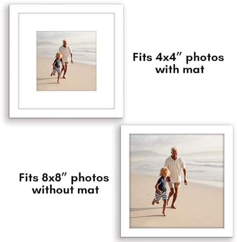 Americanflat 8x8 Picture Frame 2-Pack - Matted to 5x5 - White - Image 4