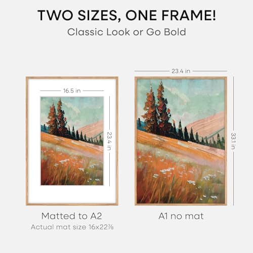 Homeforia A1 Natural Oak Poster Frame, High-End Wood, A2 Mat, Glass - Image 2