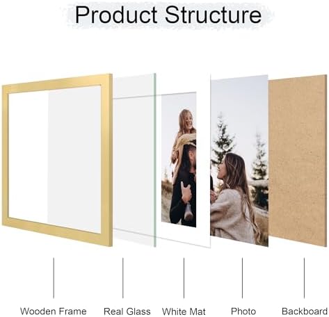 12x12 Picture Frame Set of 2, 12 x 12 Wood Photo Frames with Mat for 10x10 or 30x30cm Diamond Art Painting, Wooden Frame with Real Glass Cover for Wall and Tabletop Display,Gold - Image 3