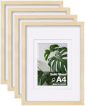 Egofine A4 Picture Frames Set of 4, Made of Solid Wood Covered by Plexiglass 5x7 and 6x8 with Mat or A4 without Mat, for Table Top Display and Wall Mounting Photo Frame Oak Wood by Egofine