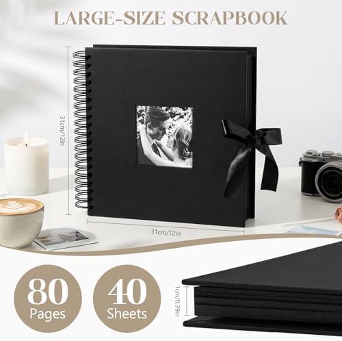INNOCHEER Photo Album - Self Adhesive 80 Black Pages, Large Scrapbook Wedding Guest Book for DIY Anniversary Travel Memory Scrapbooking (Black 12 x 12) - Image 4