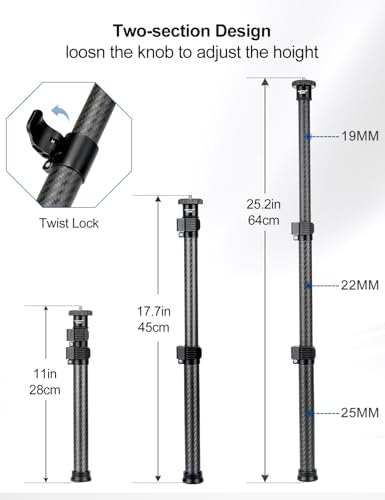 Koolehaoda Tripod Extension, 11"-25" Carbon Fiber Tripod Extender Pole - Image 3