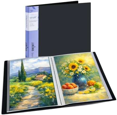 13x19 Black Art Portfolio Folder Displaying 48 Pages with Plastic Sleeves by JJRING