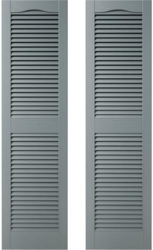 14.5 in. W x 31 in. H Builders Edge, Standard Cathedral Top Center Mullion, Open Louver Shutters, Includes Matching Installation Spikes (Per Pair), 419 - Storm Cloud by Builders+Edge