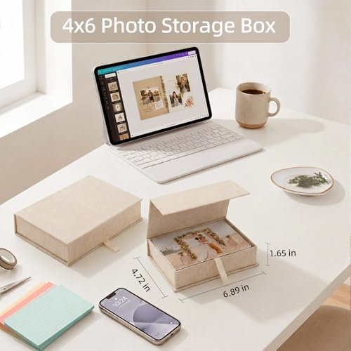 Photo Storage Box 4x6, Linen Photo Box - Beige - Image 3