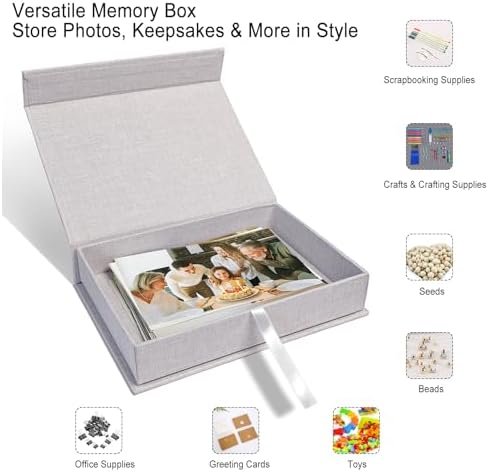 8x10" Archival Photo Storage Box with Lid – Stackable Memory Keepsake Organizer for Photos, Certificates, Jewelry & Scrapbooking Supplies, Photo Cases and Postcard Keeper Storage Container Box Grey - Image 2