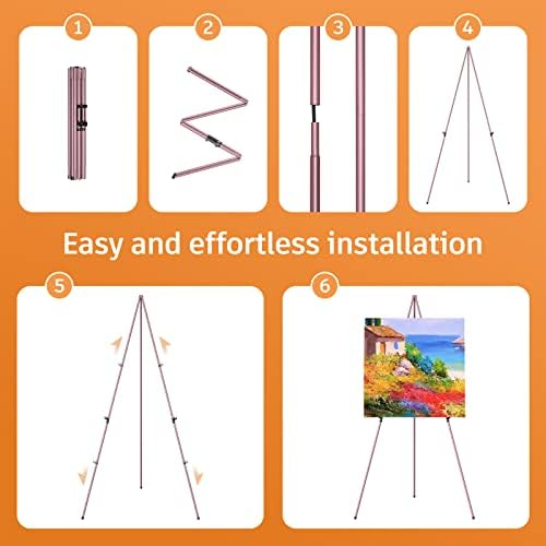 Easel Stand for Display, Aredy 63" Portable Painting Easel, Lightweight Metal Easels for Painting Canvas, Wedding Sign (4 Pack, Pink) - Image 2