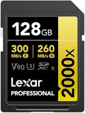 Lexar 128GB 2000x SD Memory Card, 300MB/s Read, 8K, V90, U3, UHS-II by Unknown