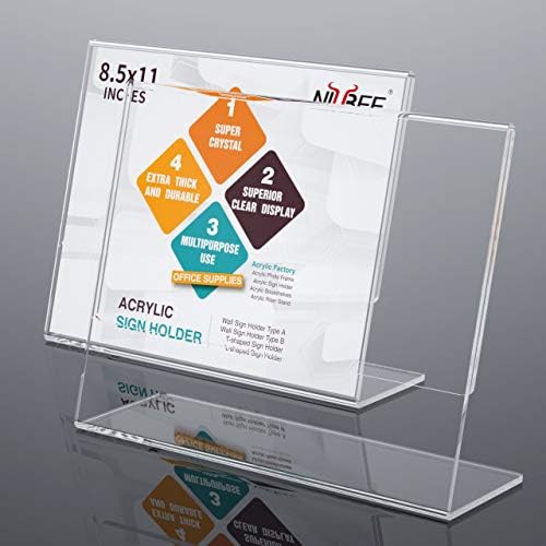 NIUBEE Acrylic Sign Holder 8.5 x 11 Horizontal L-Shape Flyer Stand 3 Pack - Image 2