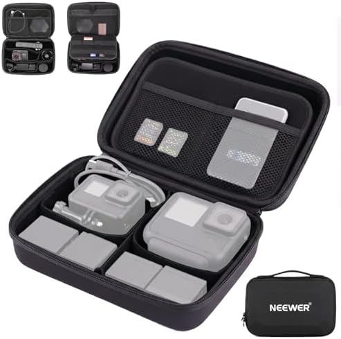 NEEWER Carrying Case for Action Camera & Accessories, Splashproof Protective Storage Bag with DIY Dividers & Mesh Pockets Compatible with GoPro DJI Osmo 360 Action 5 Pro Pocket 3 Lens, PB27 by Neewer