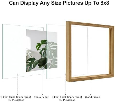 Egofine 8x8 Floating Frames Set of 2, Double Plexiglass Picture Frame, Made of Solid Wood Display Any Size Photo up to 8x8, Wall Mount or Tabletop Standing, Carbonized - Image 3