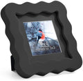4x4 Black Picture Frame with Mat for 3x3, Curved Wavy Edge Deco Wooden Real Glass, Vertical or Horizontal Display Photo Gallery Wall & Tabletop Frame by Gdfmsc