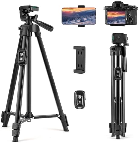 Fotopro Camera Tripod, 51'' Lightweight Portable Travel Tripods for Camera and Phone with 3-Way Head Remote Control Cellphone Holder Travel Bag, Aluminum Phone Tripod Stand for Recording LiveStreaming by Fotopro