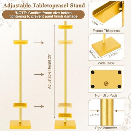 Wenqik 2 Pack Adjustable Tabletop Easel Stand Metal Picture Frame Stand Table Art Easels for Display Adjustable Picture Holder for Photo, Signs, Canvas(Gold,30 Inch) - Image 2