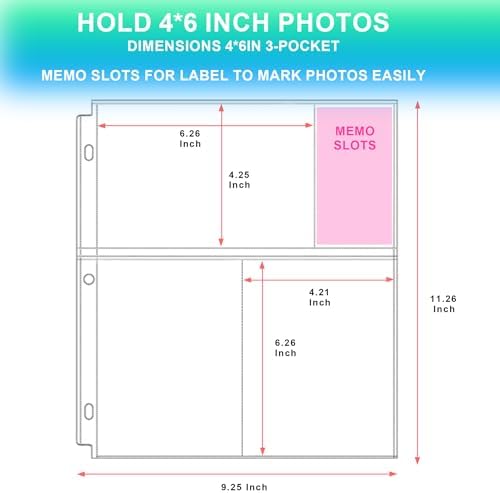 25 Pack 4 x 6 Photo Sleeves for 3 Ring Binder(300 Pictures) - Image 2