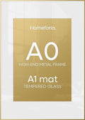 Homeforia A0 Gold Poster Frame, High-End Metal, A1 Mat, Glass by Homeforia