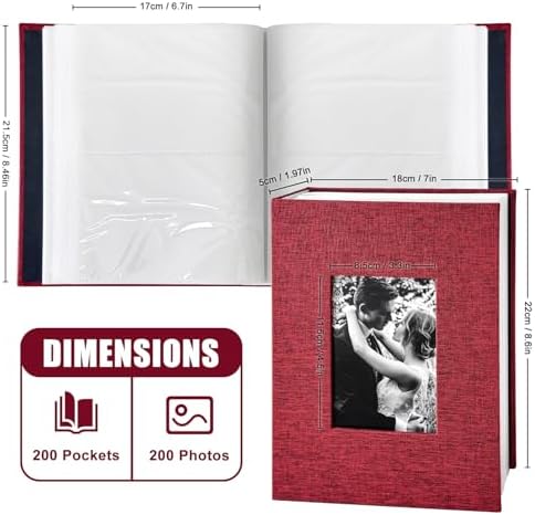 200-Pocket Photo Album 4x6 - Slip-In Picture Album with Linen Cover & Display Window, Vertical Photo Book for Wedding, Family, Baby, Anniversary & Vacation Memories (Holds 200 Photos) - Image 2