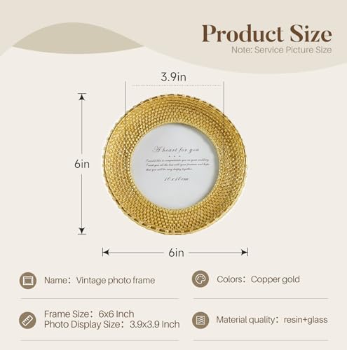 Cuspin 4x4 Gold Picture Frame Round Vintage Woven Circle Photo Frame - Image 6