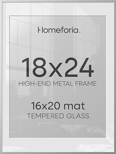 Homeforia 18x24 Silver Poster Frame, High-End Metal, 16x20 Mat, Glass by Homeforia