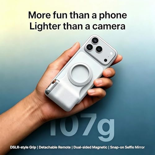 Magnetic Phone Camera Grip, DSLR Style Smartphone Handle Holder with Selfie Mirror, Ergonomic Fun Shot Shutter Grip for iPhone & Android with Detachable Wireless Shutter Button for Photography & Video - Image 2