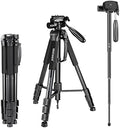 NEEWER Portable Aluminum Alloy Camera 2 in 1 Tripod Monopod Max. 70"/177cm with 3 Way Swivel Pan Head and Carrying Bag for DSLR, DV Video Camcorder (SAB264, Black) by Neewer