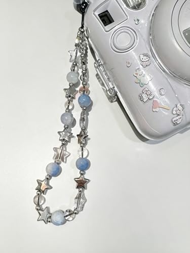2 Pcs Phone Charm Strap Hand Wrist Strap Camera Lanyard Pearl Beaded Cute Chain String Accessories Universal for iPhone 17 Pro Max 16 15 Women Girls Keychain Bling Rainbow Multicolor and Silver Star - Image 5