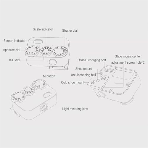 Camera Top Light Meter, Film Camera Exposure Meter, 3 Dials Retro Exposure Indicator, High Precision, Multiple Metering Modes, 20 Hours Endurance, Compatible with Film Cameras White - Image 6