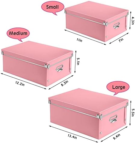 SEEKIND Storage Box, Decorative Storage Bins with Lid,3 in 1 Set,Plastic,with Handles,Press-Stud Fastening,Moisture-proof,Foldable for Space Saving Storage,for Clothes,Cosmetic,Blankets (Pink) … … - Image 6