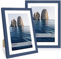 10x14 Picture Frame Set of 2, 10 x 14 Wood Photo Frames with Mat for 8x12 or 30x40cm Diamond Painting Art, Wooden Frame with Real Glass Cover for Wall and Tabletop Display,Blue by CCDCC