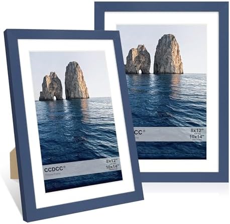 10x14 Picture Frame Set of 2, 10 x 14 Wood Photo Frames with Mat for 8x12 or 30x40cm Diamond Painting Art, Wooden Frame with Real Glass Cover for Wall and Tabletop Display,Blue by CCDCC